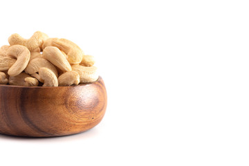 Bowl of Raw Natural Cashews Isolated on a White Background
