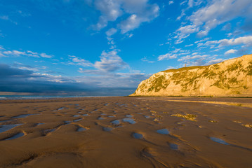 White chalk cliff of Cap Blanc Nez on the coast of France at the Straight of Dover (Pas de Calais)...