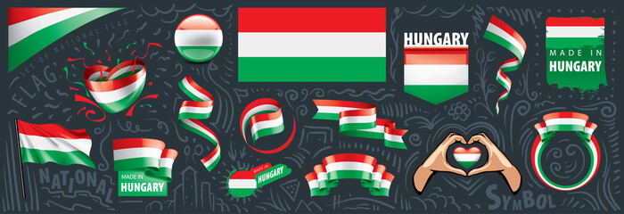 Vector set of the national flag of Hungary in various creative designs