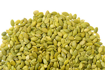 Pumpkin seeds on a white background