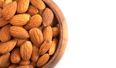 Bowl Full of Raw Natural Almonds Isolated on a White Background