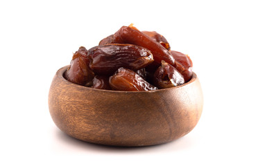Bowl of Pitted Dates Isolated on a White Background