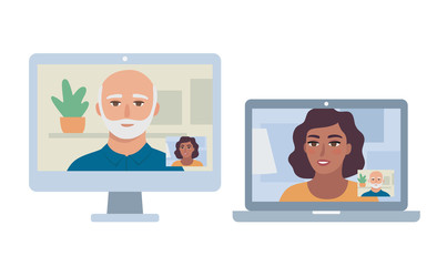 Online therapy consultation. coworkers/family virtual meeting in online video call. work/study video conference. Work from home concept. Quarantine stream communication