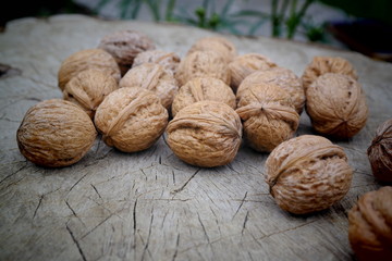 walnuts on a wooden background