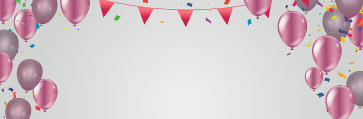 Vector Illustration of Happy Valentines Day and Birthday banner ribbons and balloons