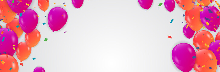 Vector Illustration of Happy Valentines Day and Birthday banner ribbons and balloons