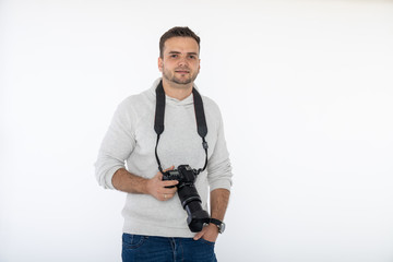 Photographer holding camera