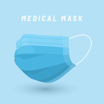Medical face mask. Blue medical mask in cartoon stile. Vector illustration