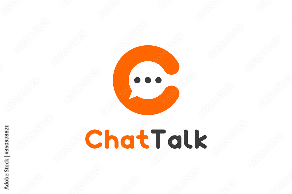 Poster initial letter c logo. orange speech bubble linear rounded style with negative space chat talk icon 