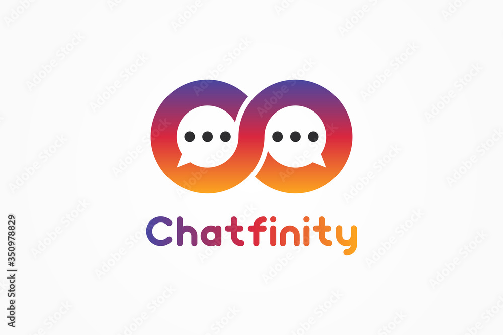 Poster communication infinity logo. colorful motion speech bubble linear rounded style with negative space 