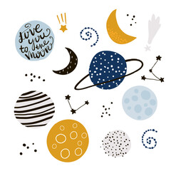 Cosmic design elements. Childish creative vector illustration with space objects © solodkayamari