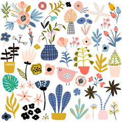 Floral vector collection of flowers and branches on white background. It can be used for web banner,invitation,cards,apparel,home decor,fabric