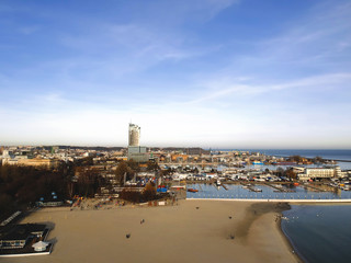 The Baltic Sea coast in Gdynia, Poland view from the top.