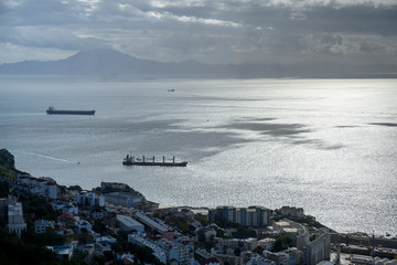 Elevated view of city on the coast, Gibraltar, British Overseas Territory, Iberian Peninsula
