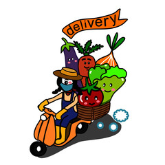 cute cartoon farmer with vegetables on a cart