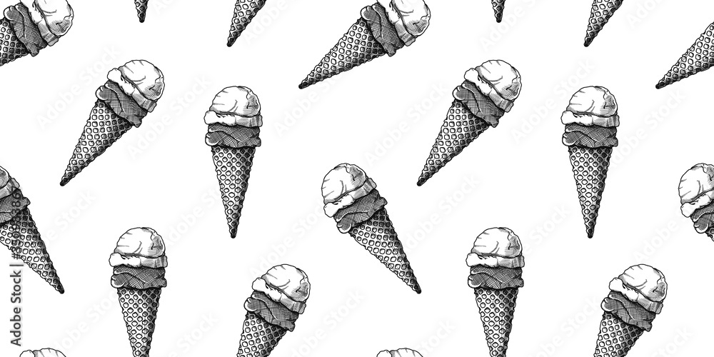 Poster seamless pattern with ice cream. vector illustration in sketch style.