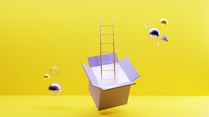 Ladder coming out from inside a box. 3D render