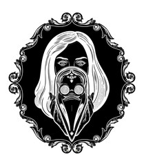 Beautiful woman holding a plague doctor mask -medieval gothic tattoo style.Symbol of unity, solidarity and support in a health crisis. Isolated vector illustration.