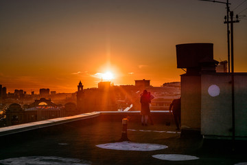 On the roof in Moscow centre while sunset