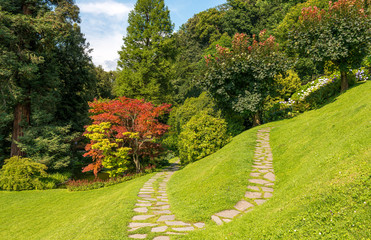 Stone foot paths in the beautiful gardens of Bellagio Italy