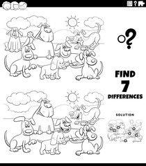differences task with cartoon dogs color book page