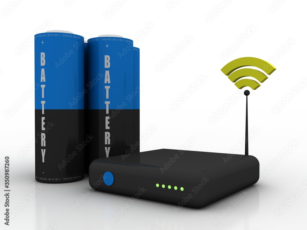 Poster 3d rendering transmitter wifi with battery