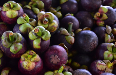 Pile of mangosteen with blurred background.