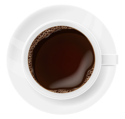 A white cup of coffee, top view. Vector illustration.
