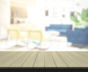 Naklejka premium Table Top And Blur Living Room The Background