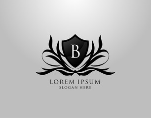 B Letter Logo. Inital B Majestic Shield design  for Royalty, Letter Stamp, Boutique,  Hotel, Heraldic, Jewelry, Photography. © bintank