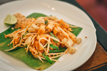 Pad Thai, stir-fried rice noodles, Thai food.