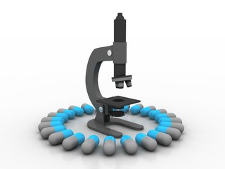3d rendering Microscope with pill