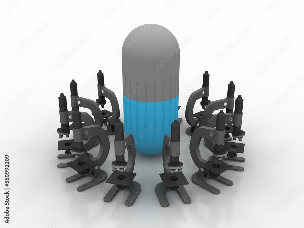 Poster 3d rendering microscope with pill