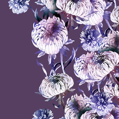 Aster Flower Pattern. Watercolor Illustration.