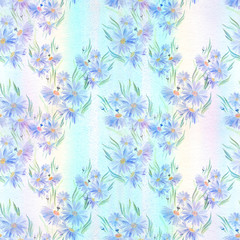 Fototapeta na wymiar Daisies - flowers and leaves. Seamless pattern. Watercolor illustration. Decorative composition. Use printed materials, signs, objects, sites, maps.