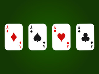 Four aces card suits on green background vector illustration