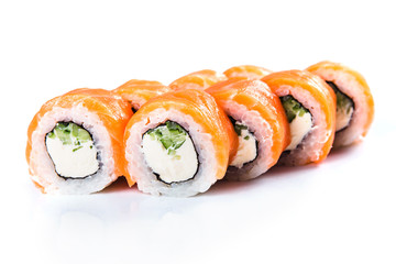sushi rolls on white background isolated. Traditional Japanese cuisine