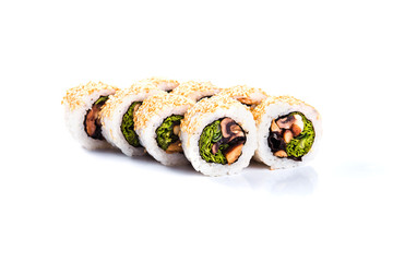 sushi rolls on white background isolated. Traditional Japanese cuisine