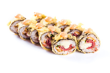 sushi rolls on white background isolated. Traditional Japanese cuisine