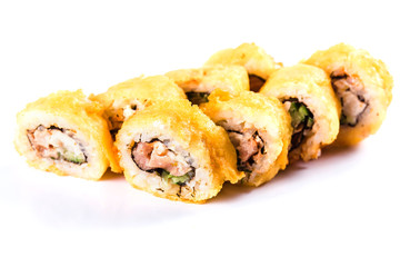 sushi rolls on white background isolated. Traditional Japanese cuisine