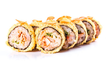 sushi rolls on white background isolated. Traditional Japanese cuisine