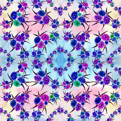 Fototapeta premium Seamless pattern. Collage of flowers on a watercolor background. Flowers and leaves. Decorative composition. Use printed materials, signs, objects, sites, maps.