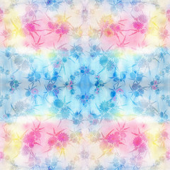 Fototapeta na wymiar Seamless pattern. Collage of flowers on a watercolor background. Flowers and leaves. Decorative composition. Use printed materials, signs, objects, sites, maps.