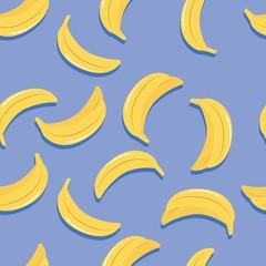 Fototapeta na wymiar Fruit seamless pattern, bananas with shadow on bright blue background. Summer vibrant design. Exotic tropical fruit. Colorful vector illustration