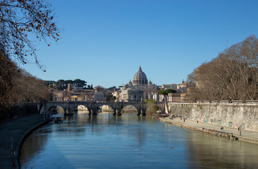 View to St. Peter cathedral of Vatican from the Umberto I bridge, Rome, Italy