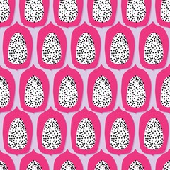 Fruit seamless pattern, papaya halves with shadow on light purple background. Summer vibrant design. Exotic tropical fruit. Colorful vector illustration