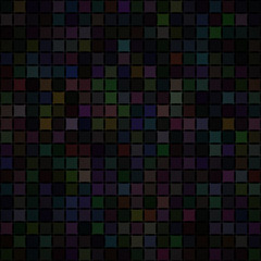 Abstract illustration of small multicolored squares or pixels on black background
