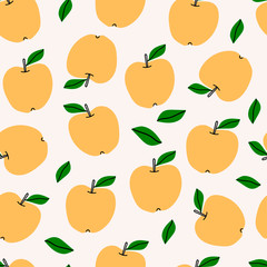 Yellow Apples Seamless pattern, abstract repeated background. For paper, cover, fabric, gift wrap, wall art, interior decoration. Simple surface pattern design. Hand drawn colored Vector illustration