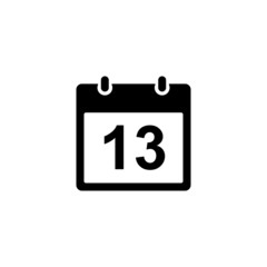 Calendar icon - day 13. Simple black glyph date silhouette for web design, user interface, events, appointments, meetings.