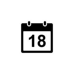 Calendar icon - day 18. Simple black glyph date silhouette for web design, user interface, events, appointments, meetings.